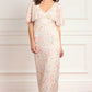 Peony Bouquet V-Neck Cape Gown