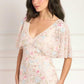 Peony Bouquet V-Neck Cape Gown
