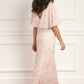 Peony Bouquet V-Neck Cape Gown