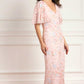 Peony Bouquet V-Neck Cape Gown