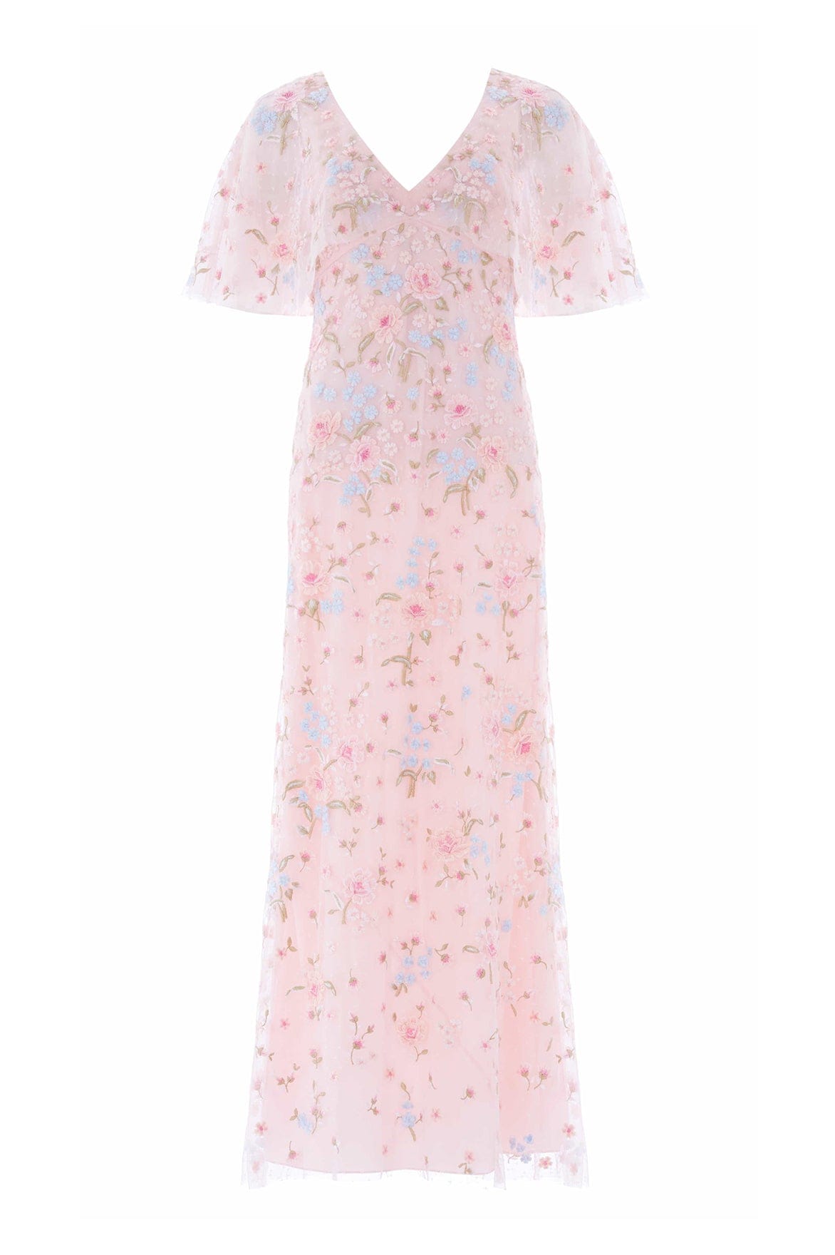 Peony Bouquet V-Neck Cape Gown