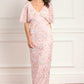 Peony Bouquet V-Neck Cape Gown