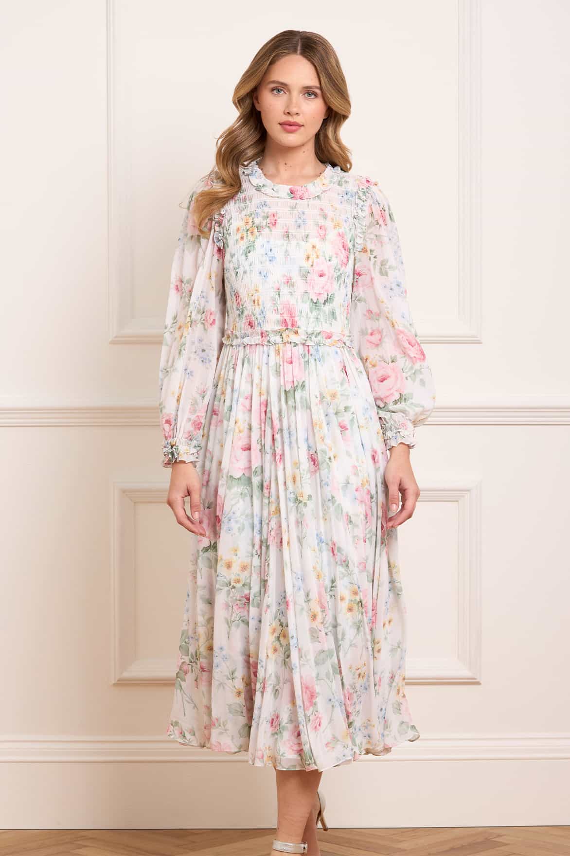 Pompadour Garden Chiffon Smocked Ballerina Dress