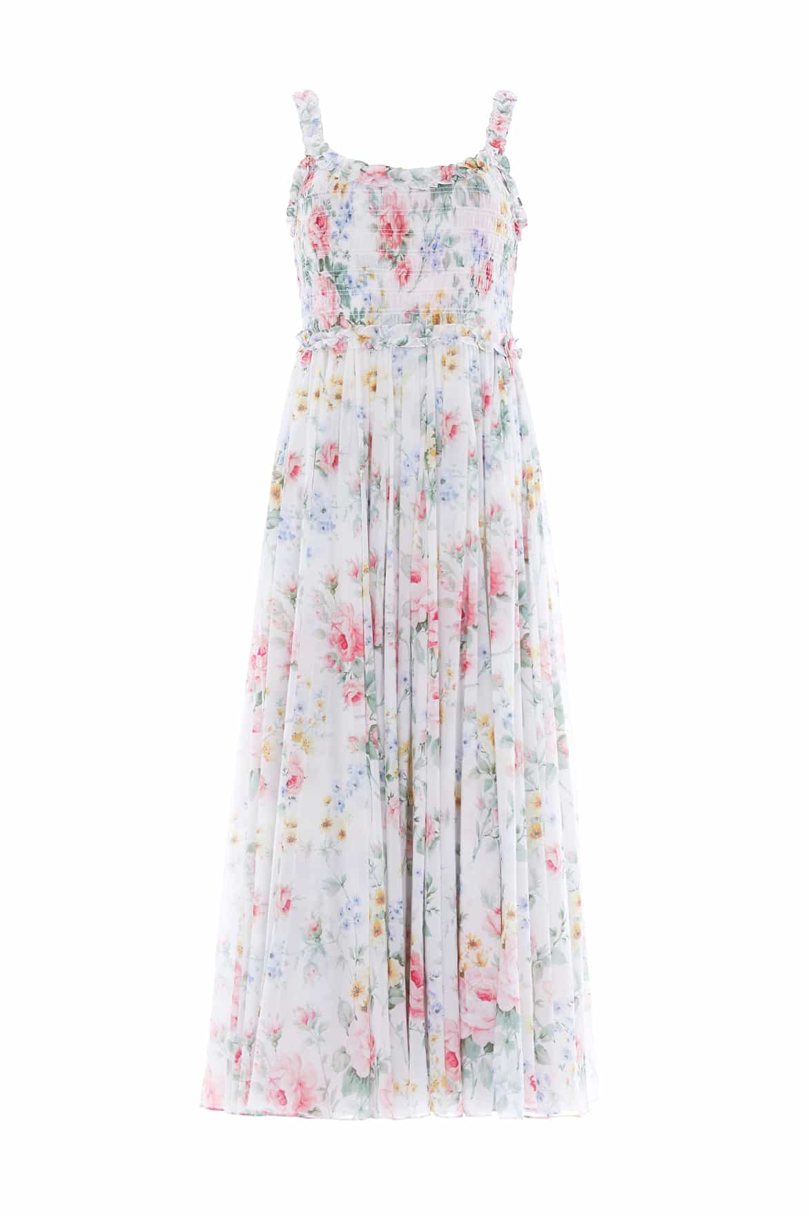 Pompadour Garden Chiffon Smocked Cami Ankle Gown