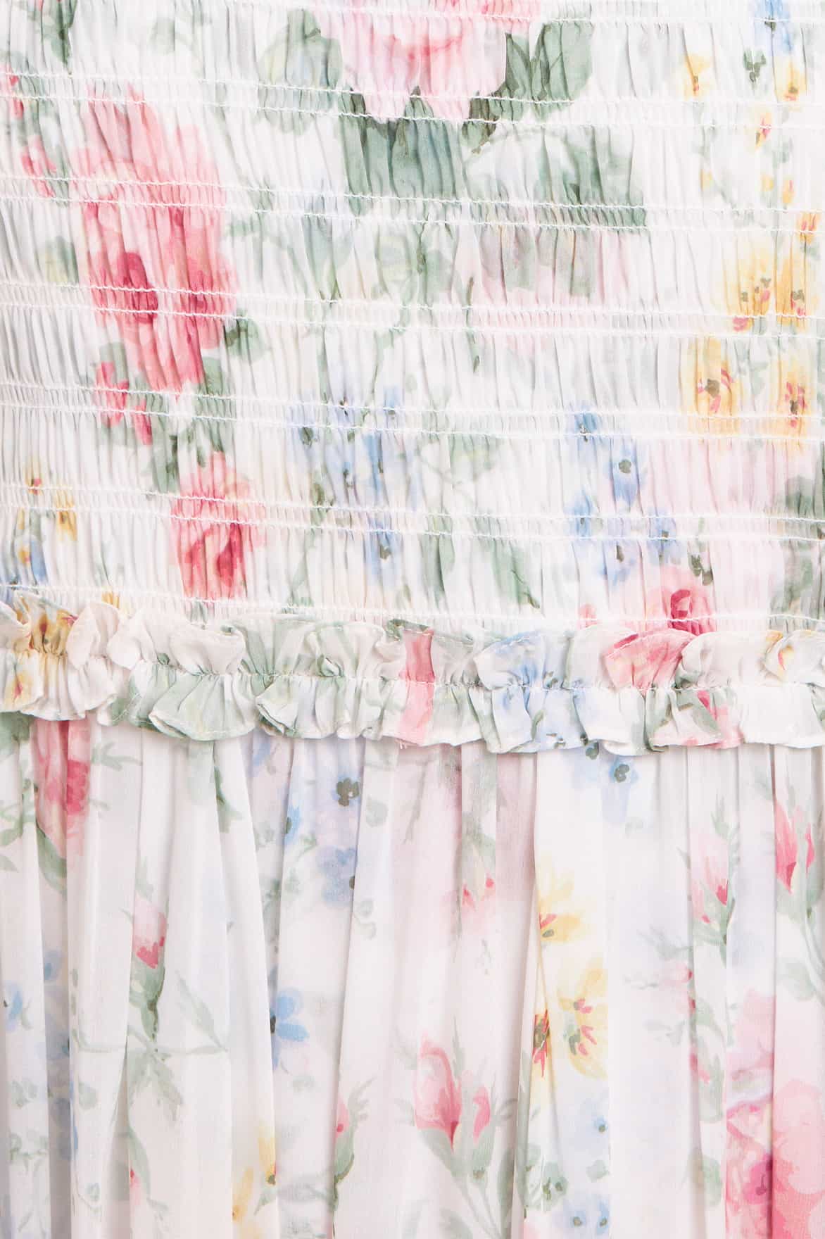 Pompadour Garden Chiffon Smocked Cami Ankle Gown