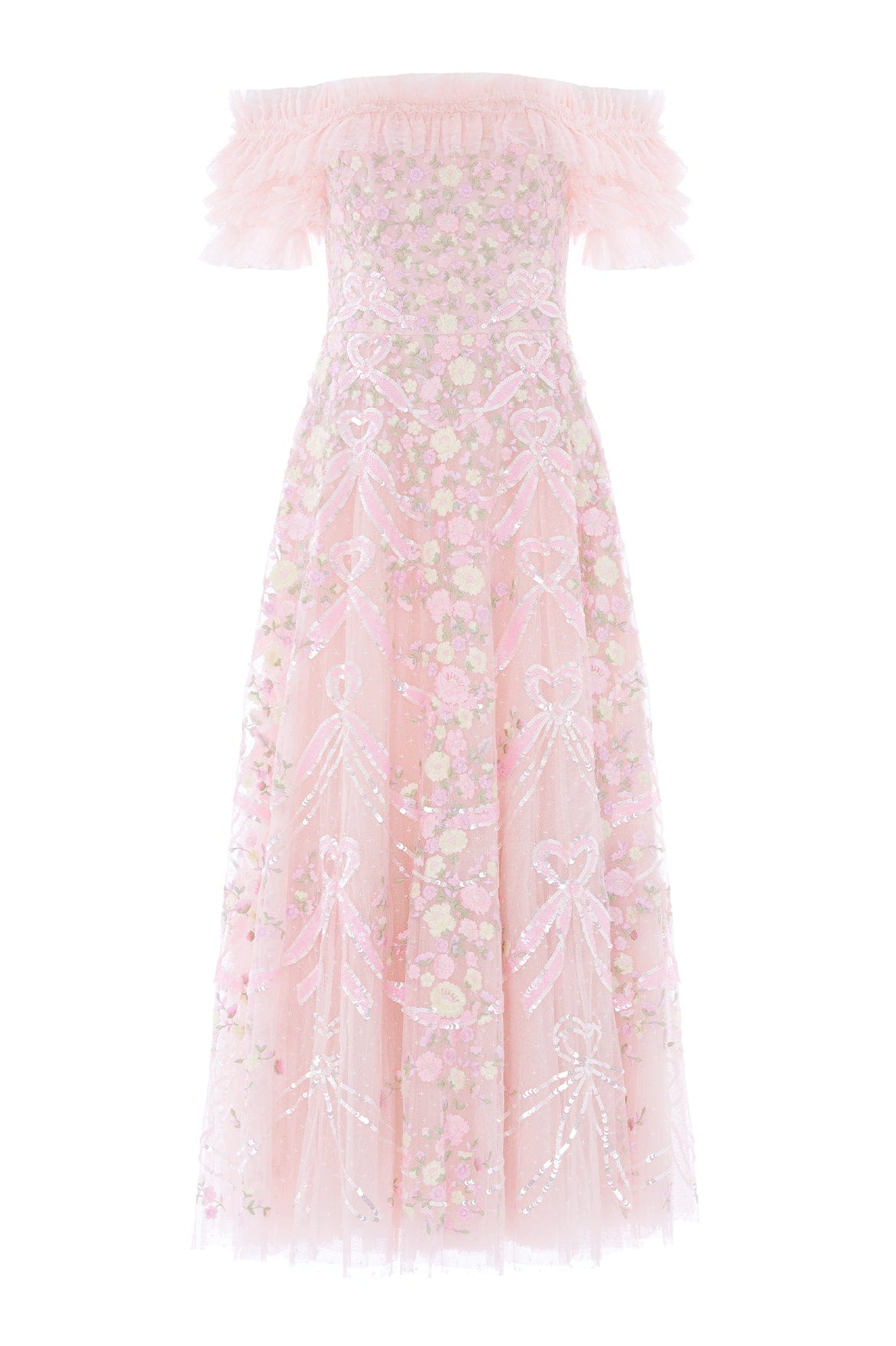 Ribbon Heart Off-Shoulder Ankle Gown