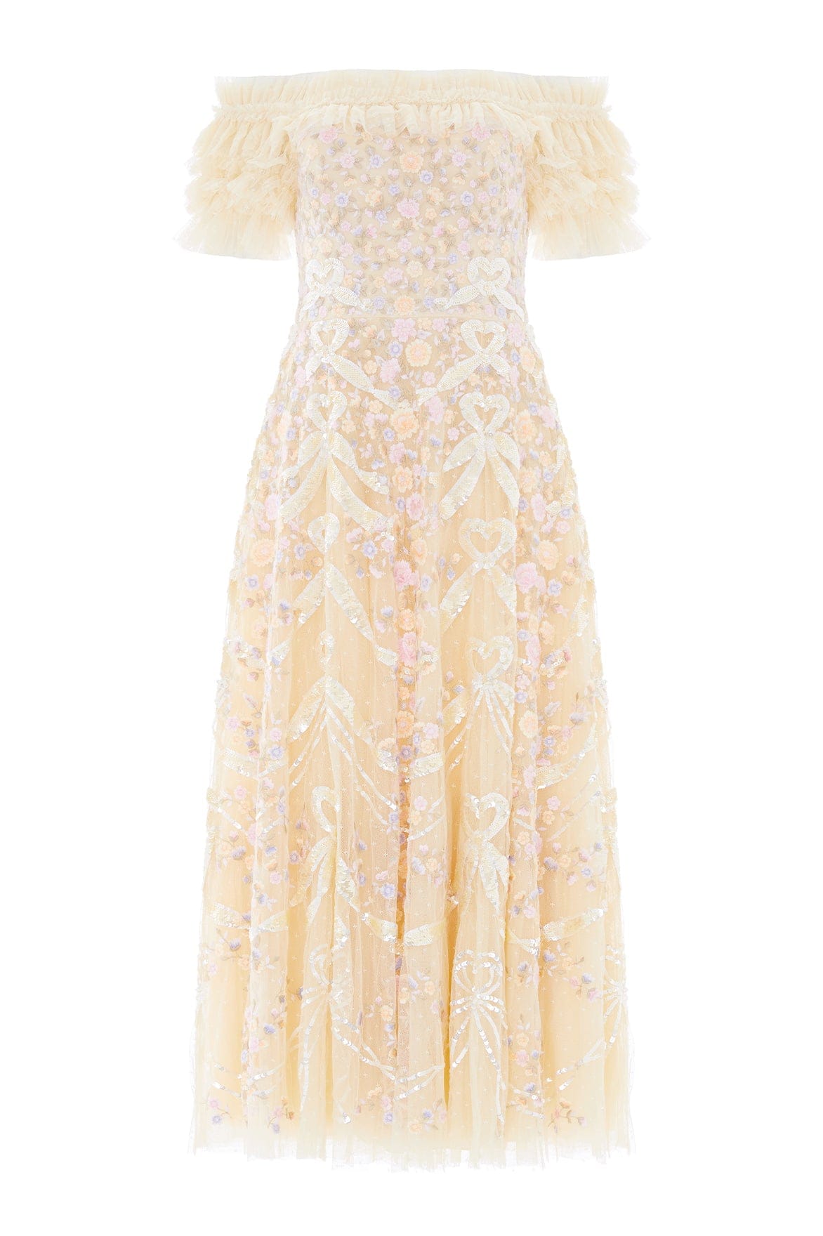 Ribbon Heart Off-Shoulder Ankle Gown