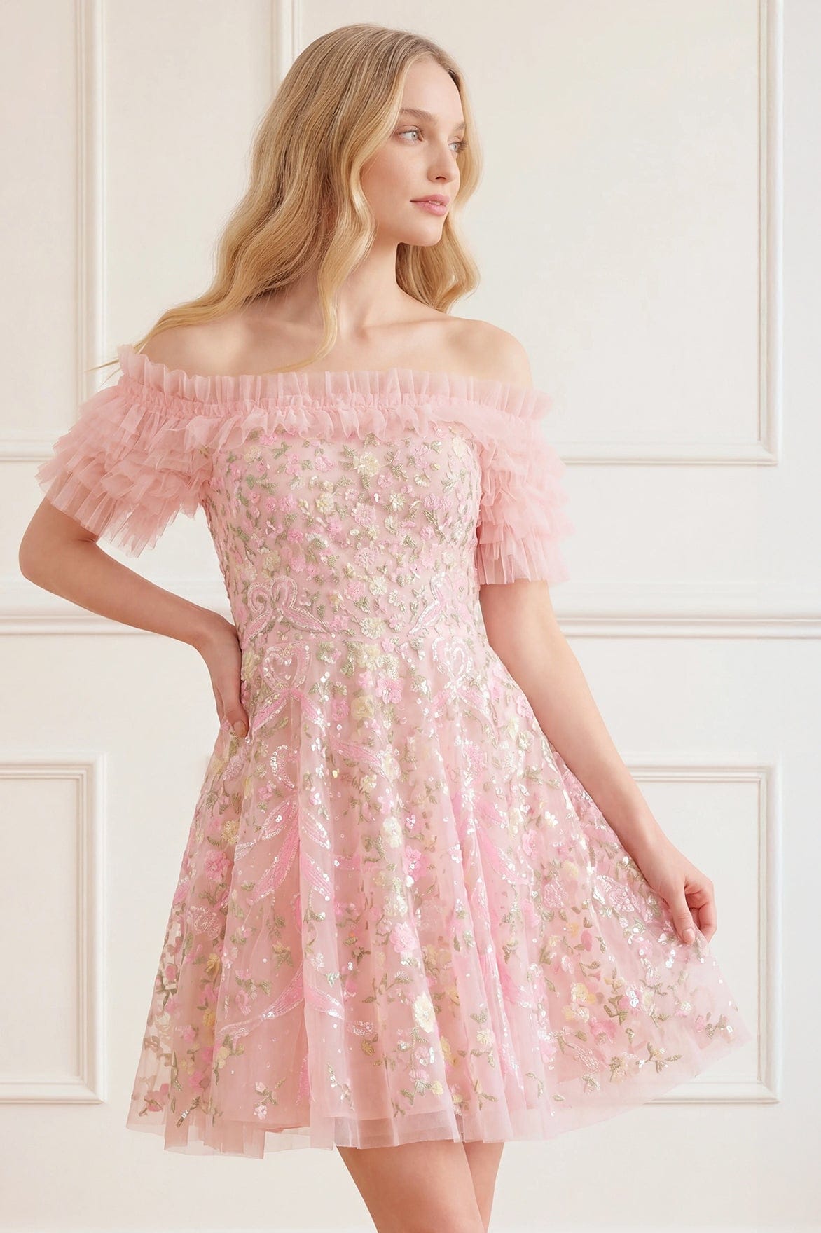 Ribbon Heart Off-Shoulder Micro Mini Dress