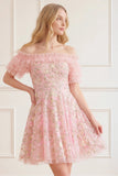 Ribbon Heart Off-Shoulder Micro Mini Dress