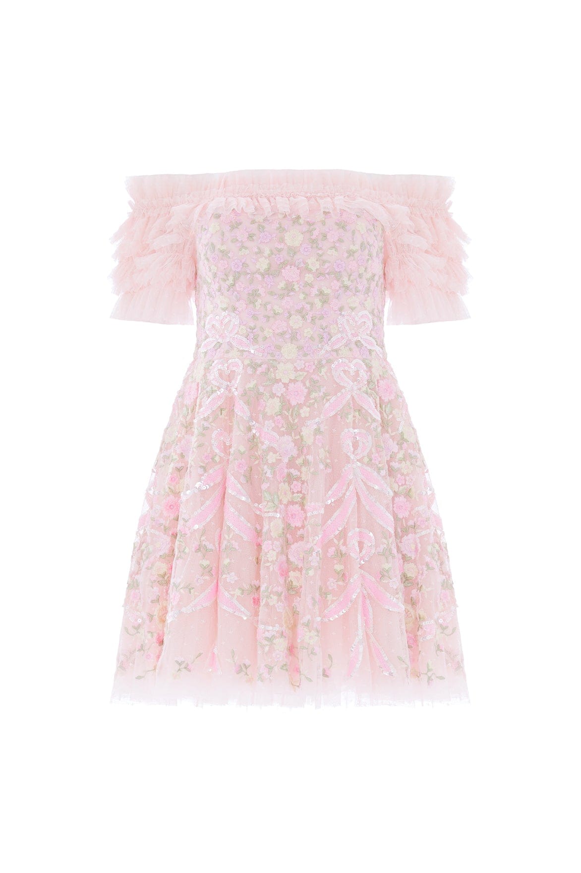 Ribbon Heart Off-Shoulder Micro Mini Dress