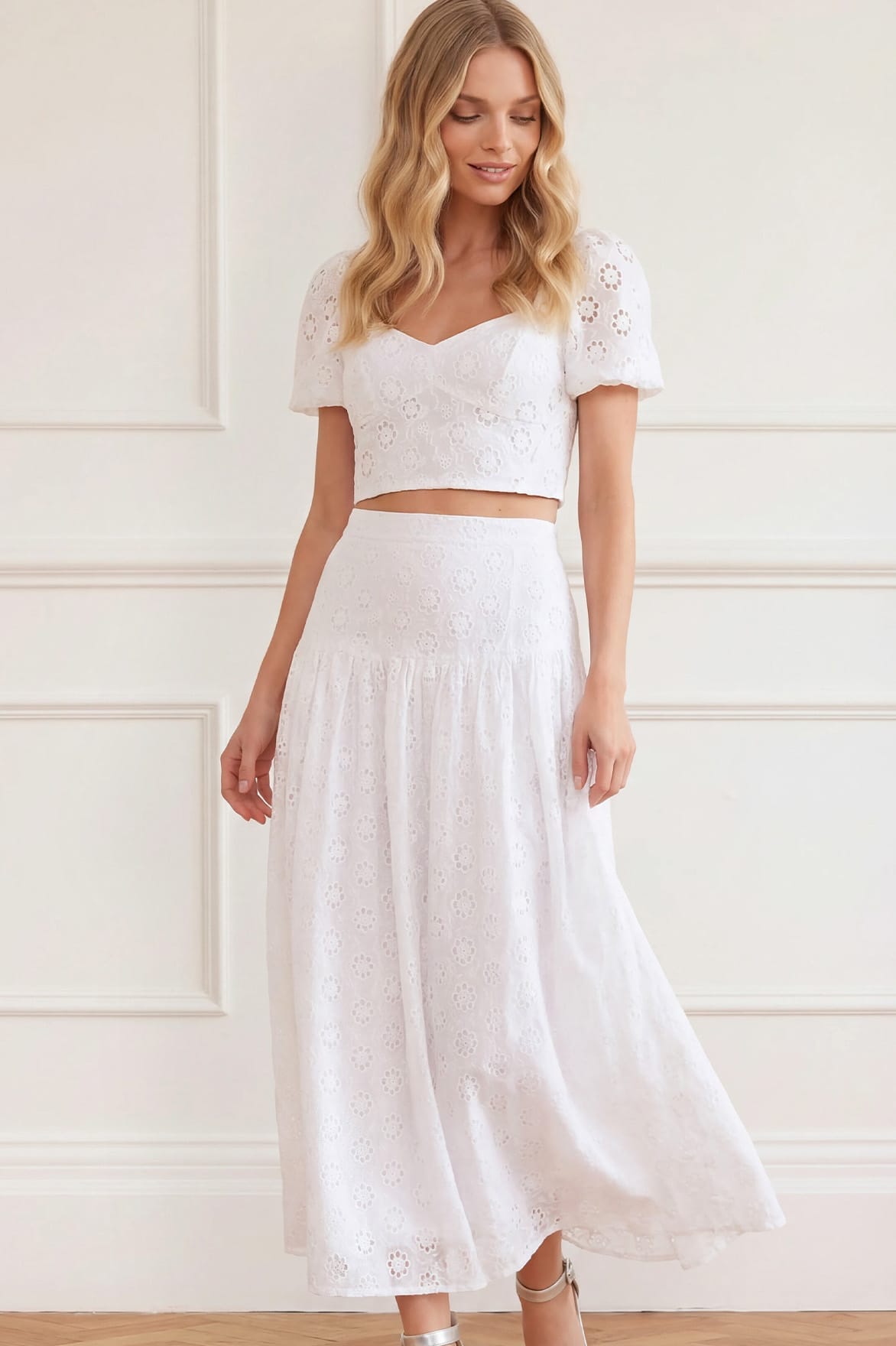Romilly Cotton Broderie Ankle Skirt