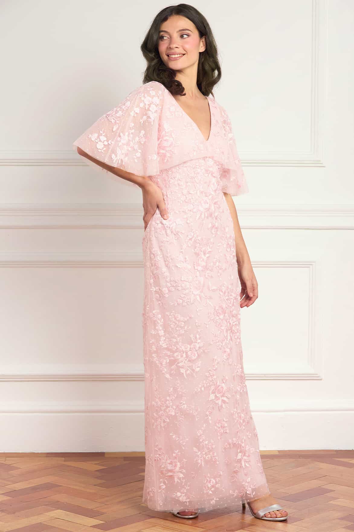 Rosa V-Neck Cape Gown