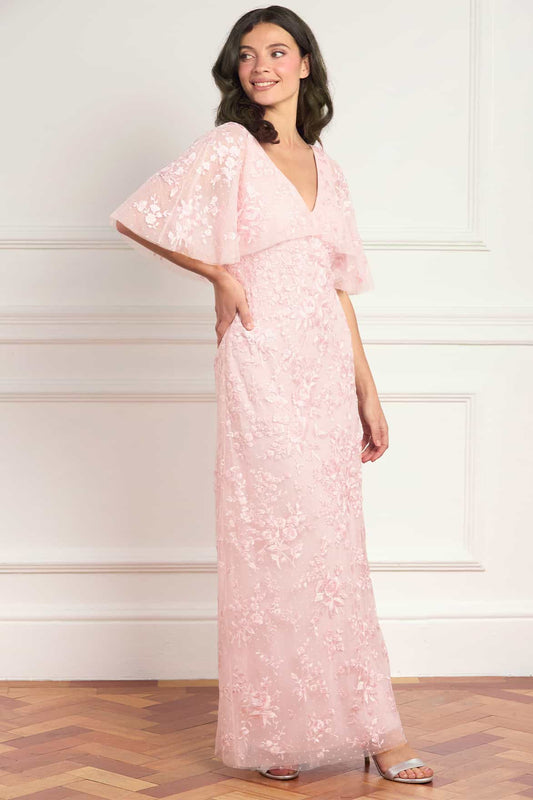 Rosa V-Neck Cape Gown
