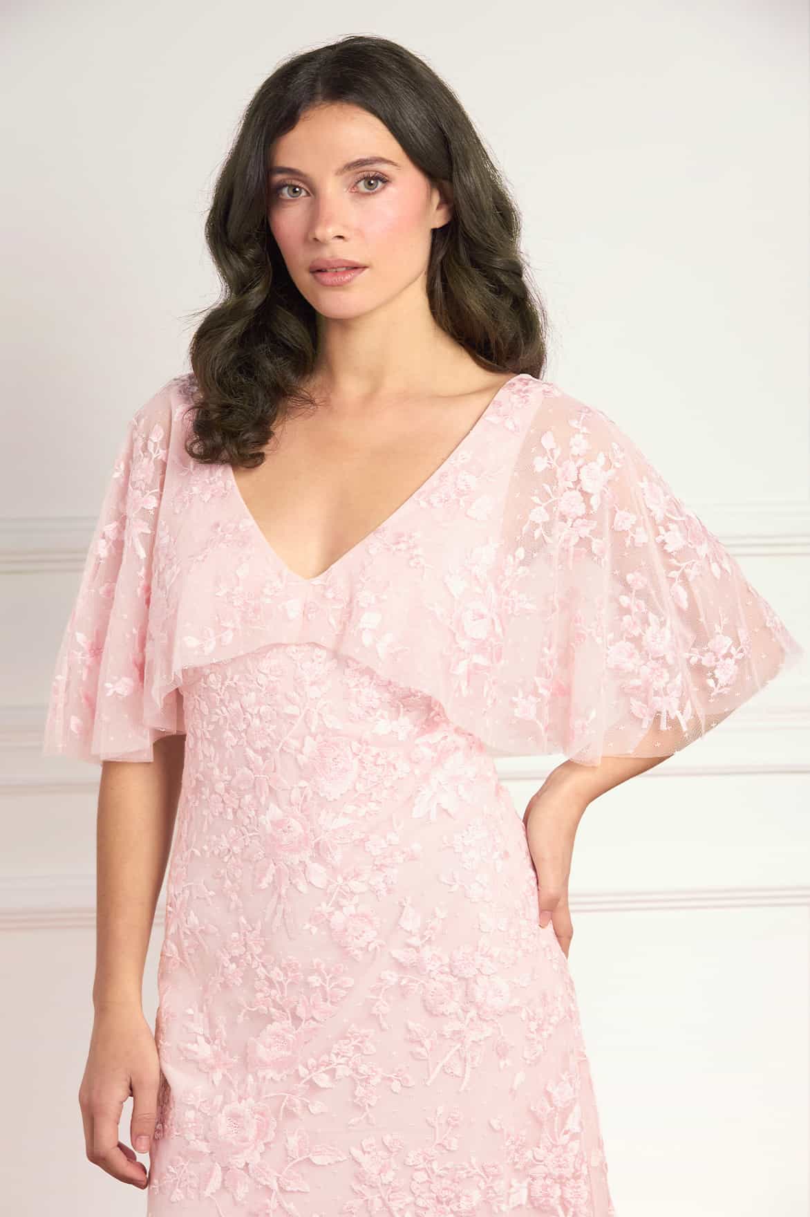 Rosa V-Neck Cape Gown