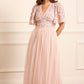 Rosie Lace Bodice Short Sleeve V-Neck Ankle Gown