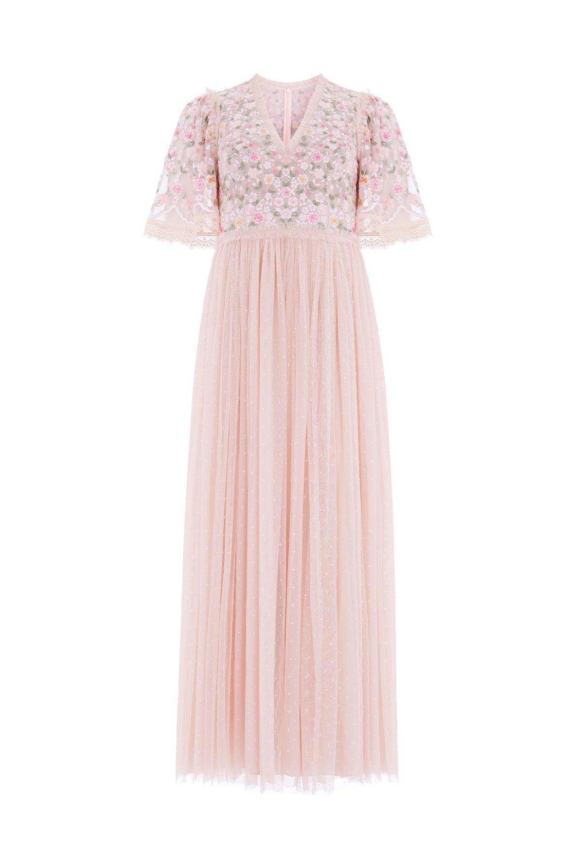 Rosie Lace Bodice Short Sleeve V-Neck Ankle Gown
