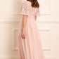 Rosie Lace Bodice Short Sleeve V-Neck Ankle Gown