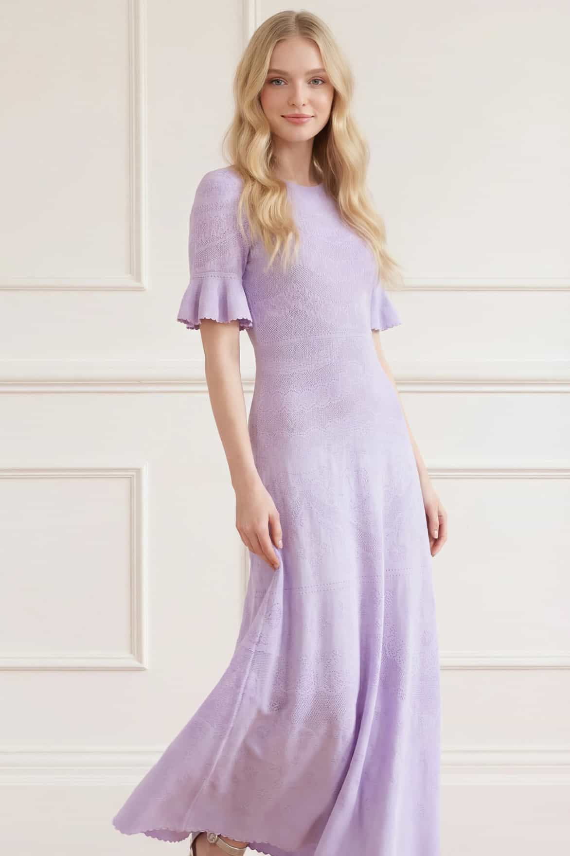 Scallop Lace Pointelle Knit Gown