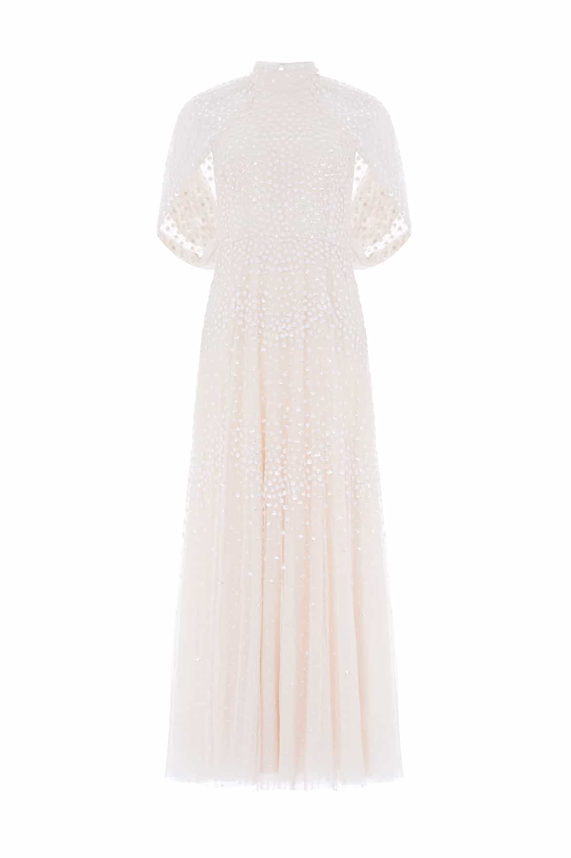 Scallop Sequin Cape Ankle Gown