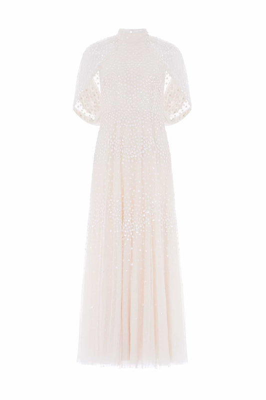 Scallop Sequin Cape Ankle Gown