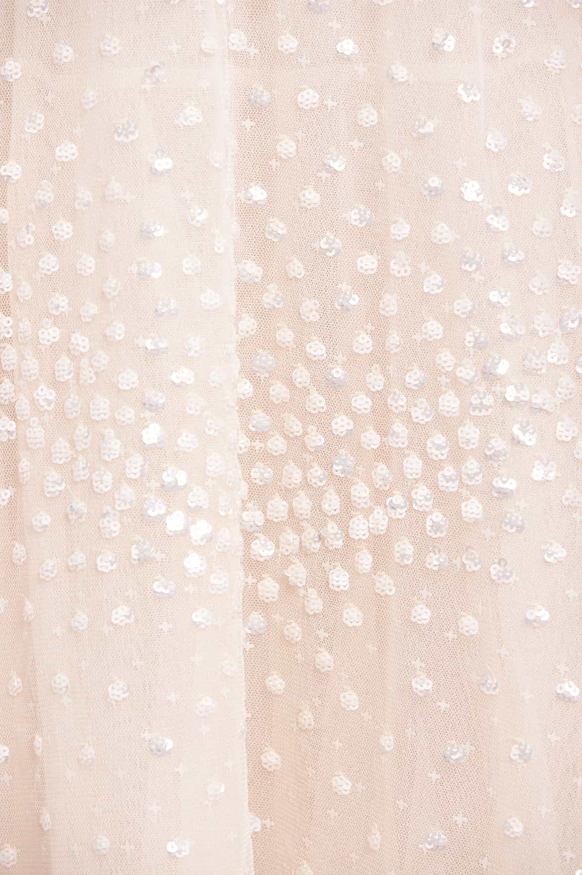 Scallop Sequin Cape Ankle Gown