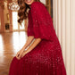 Scallop Sequin Round Neck Ankle Gown