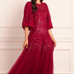Scallop Sequin Round Neck Ankle Gown