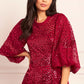 Scallop Sequin Round Neck Ankle Gown