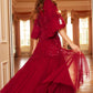 Scallop Sequin Round Neck Ankle Gown