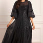 Scallop Sequin Round Neck Ankle Gown
