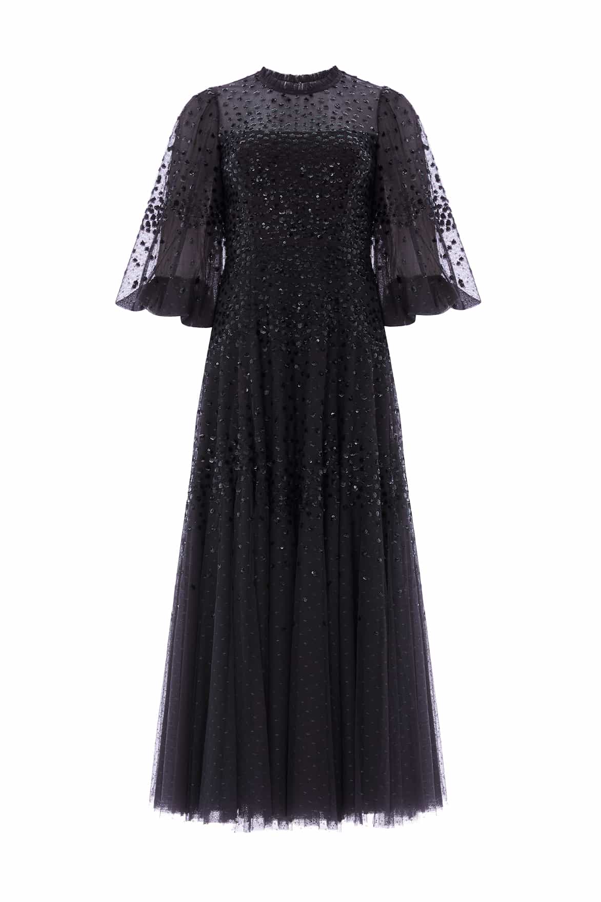Scallop Sequin Round Neck Ankle Gown