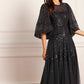 Scallop Sequin Round Neck Ankle Gown