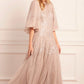 Scallop Sequin Round Neck Ankle Gown