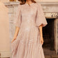 Scallop Sequin Round Neck Ankle Gown
