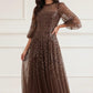 Scallop Sequin Round Neck Ankle Gown