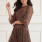 Scallop Sequin Round Neck Ankle Gown