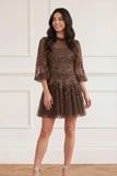 Scallop Sequin Round Neck Micro Mini Dress