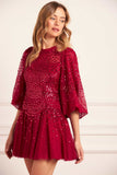 Scallop Sequin Round Neck Micro Mini Dress