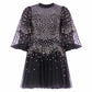 Scallop Sequin Round Neck Micro Mini Dress