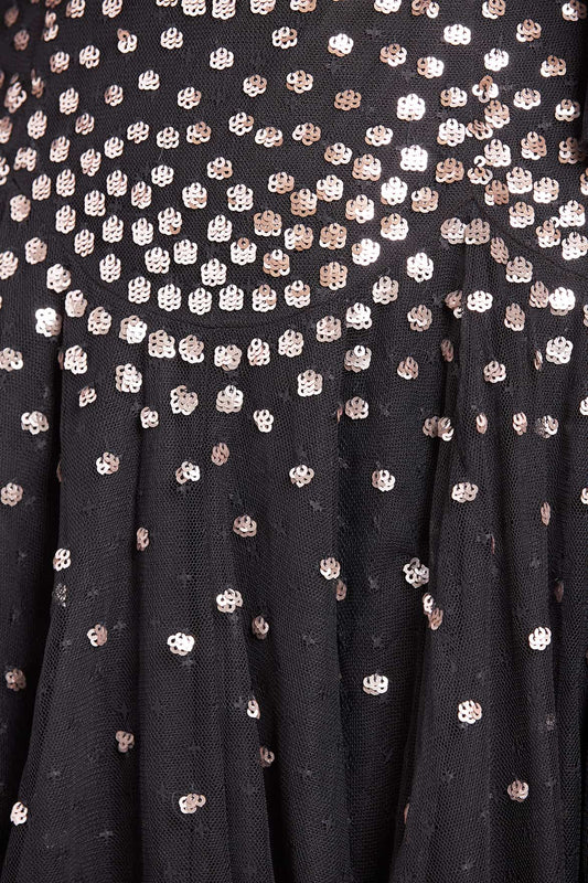 Scallop Sequin Round Neck Micro Mini Dress