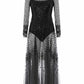 Scallop Sequin Sheer Bow Ankle Gown