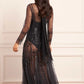 Scallop Sequin Sheer Bow Ankle Gown