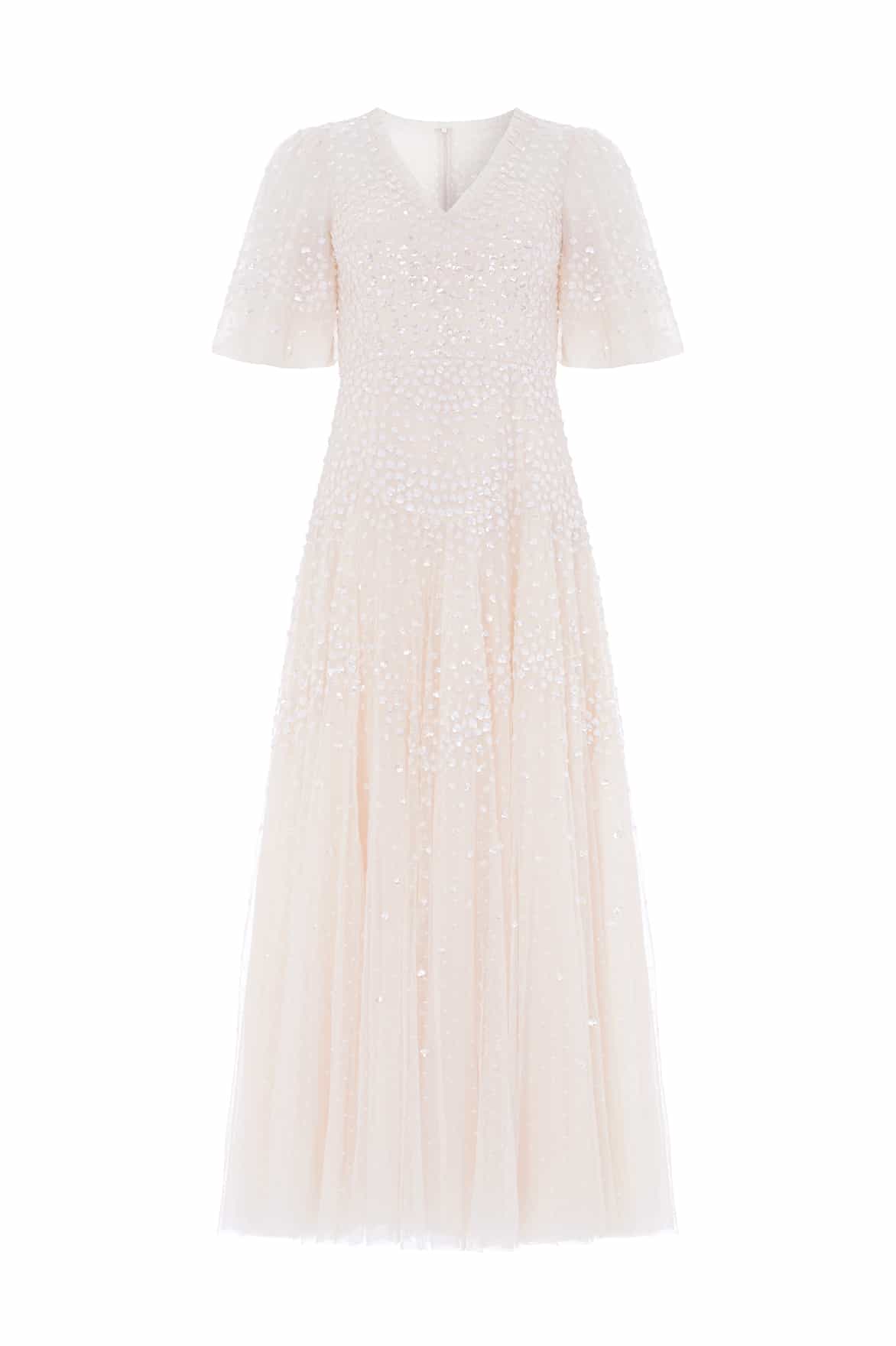 Scallop Sequin V-Neck Ankle Gown