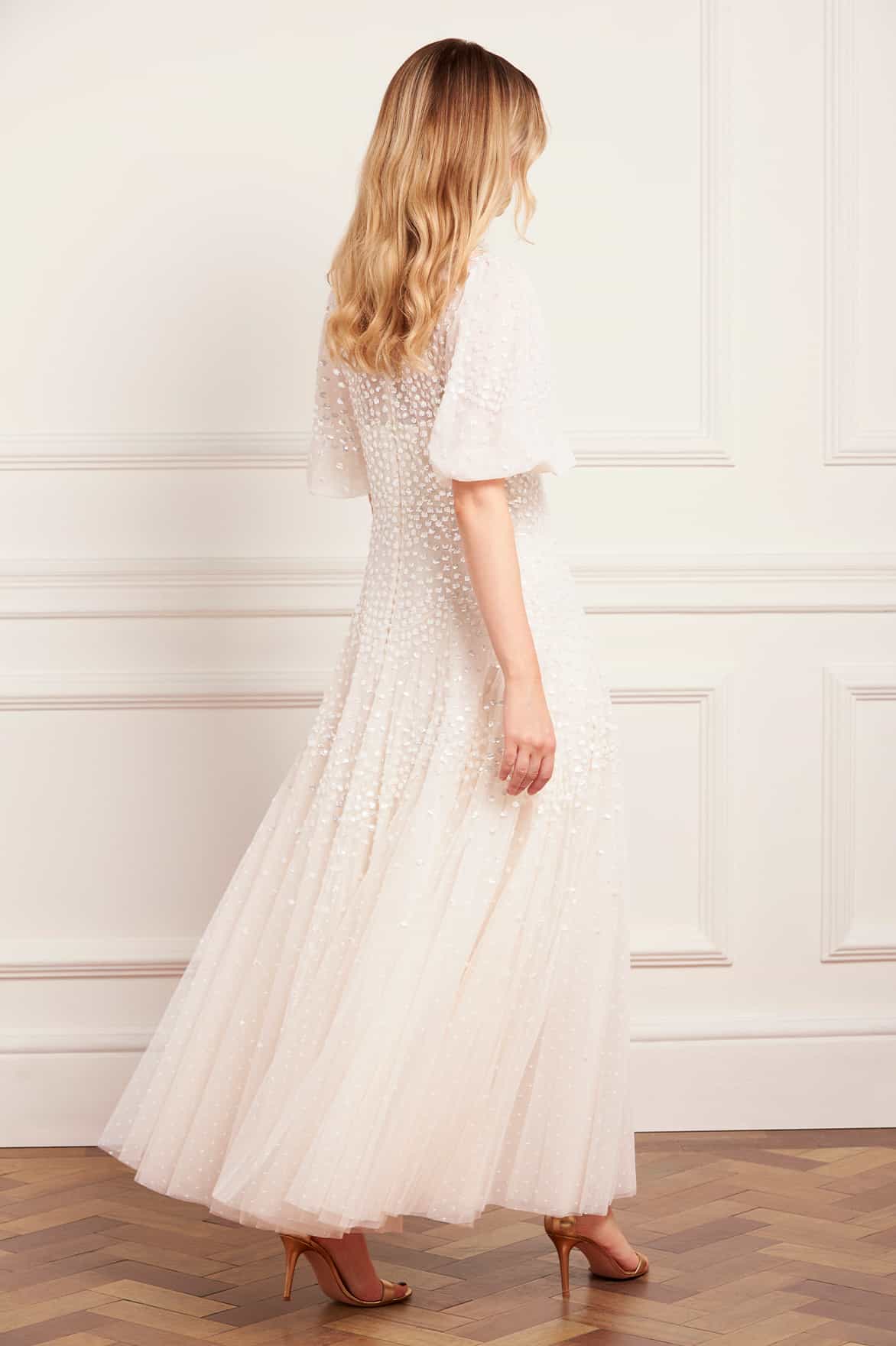 Scallop Sequin V-Neck Ankle Gown