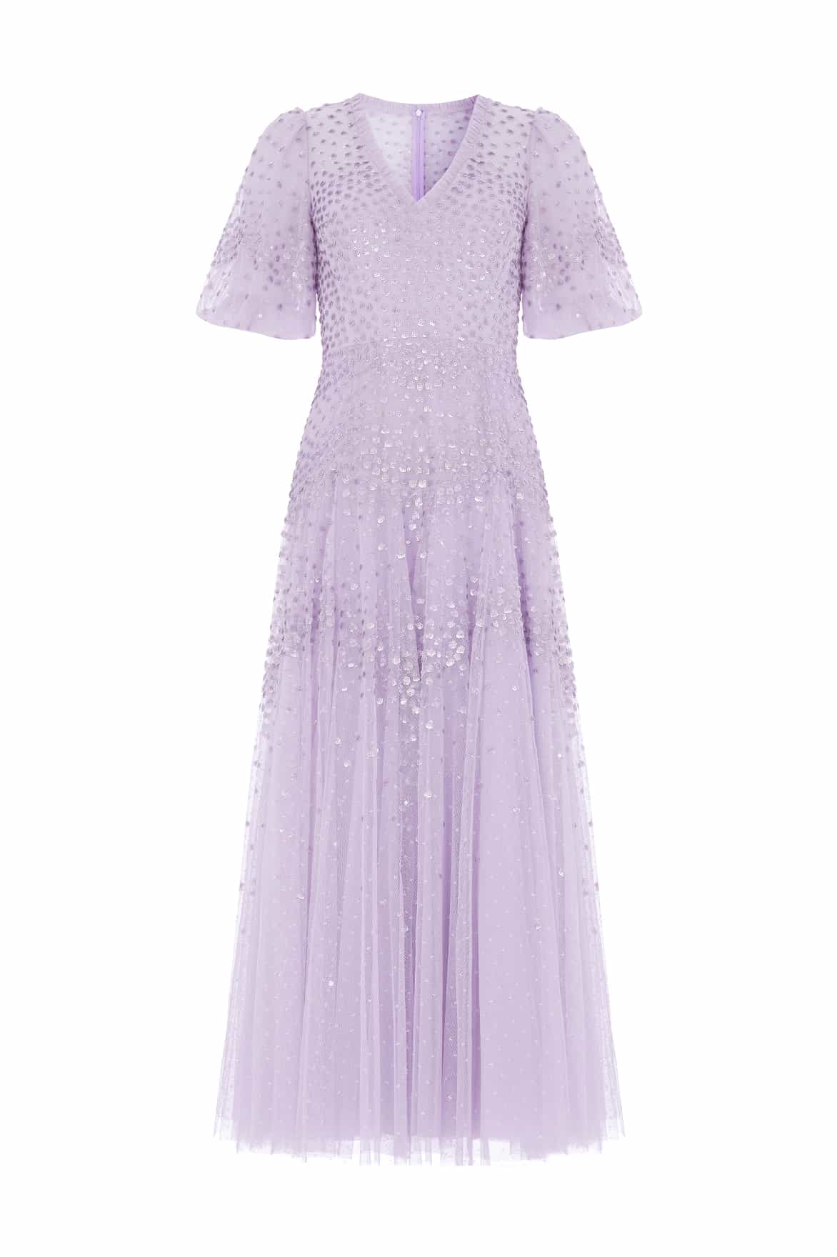 Scallop Sequin V-Neck Ankle Gown