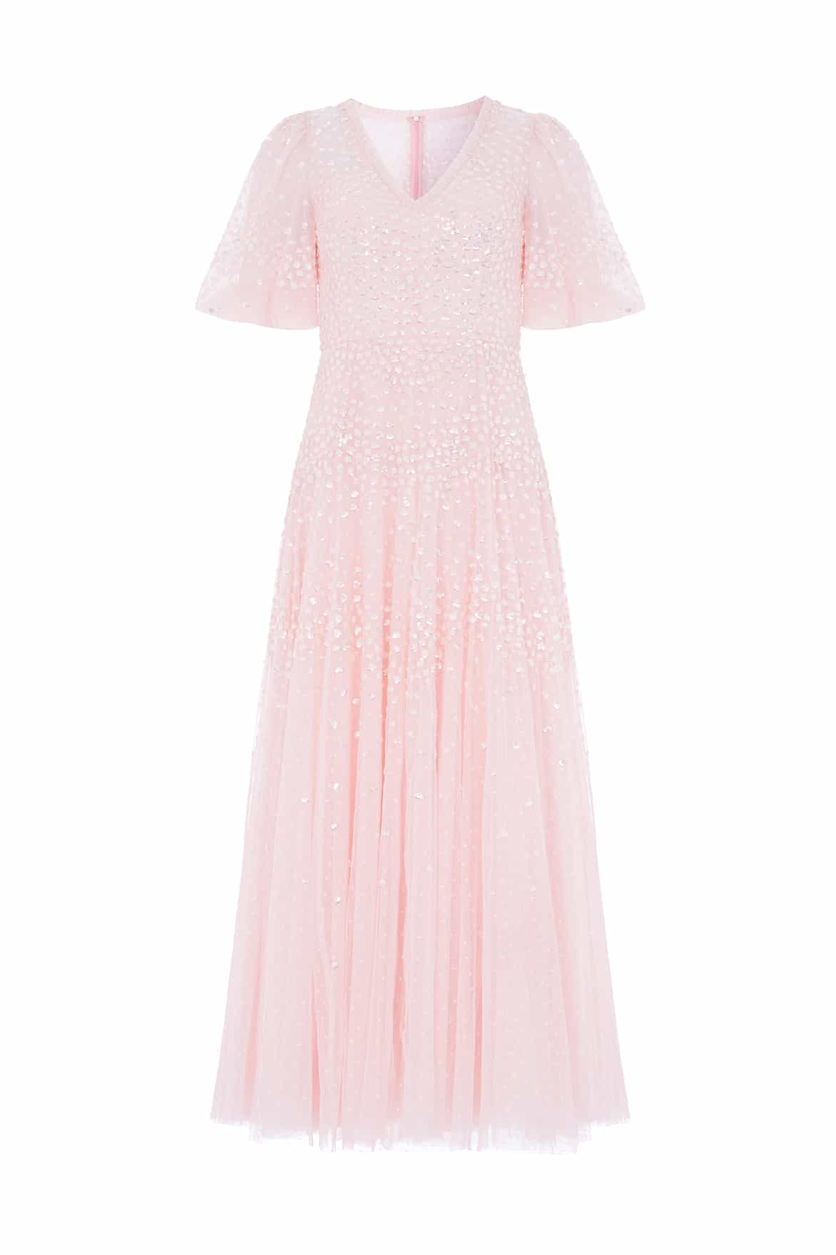 Scallop Sequin V-Neck Ankle Gown