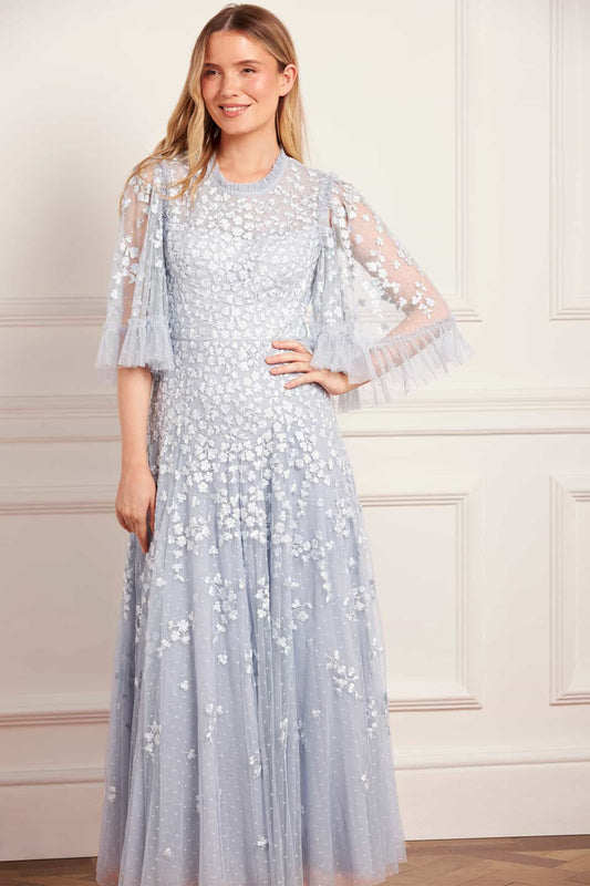 Scatter Blossom Round Neck Ankle Gown