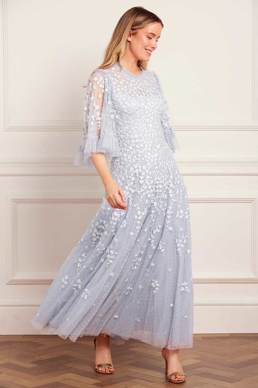 Scatter Blossom Round Neck Ankle Gown