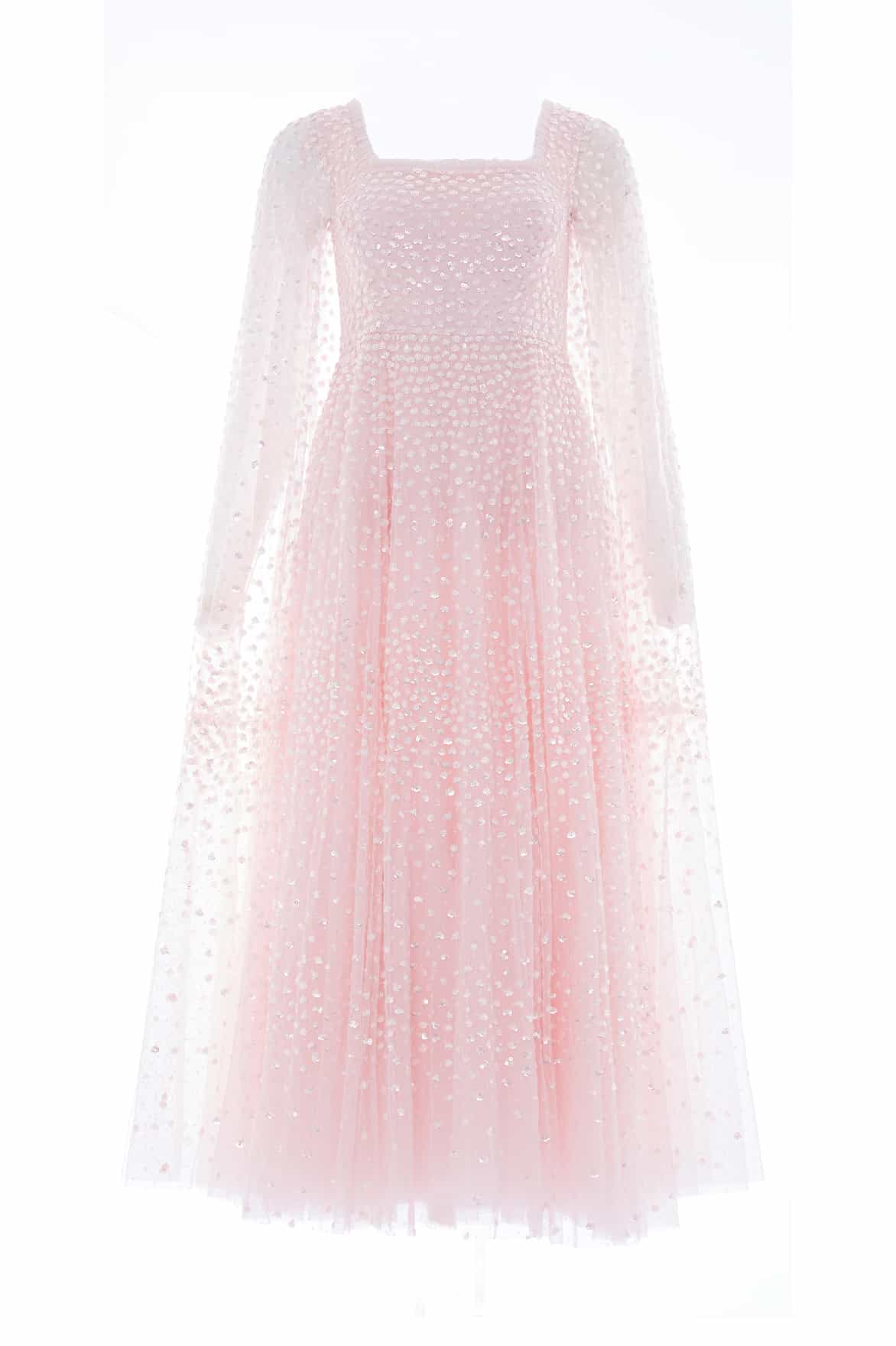Scatter Dot Cape Sleeve Ankle Gown