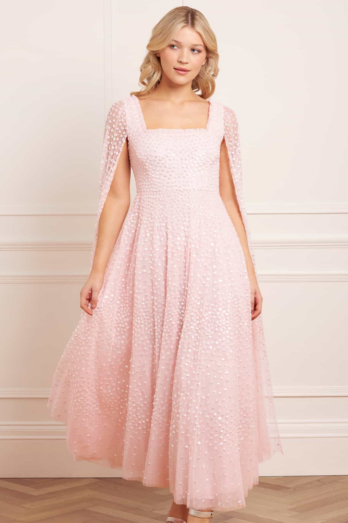 Scatter Dot Cape Sleeve Ankle Gown